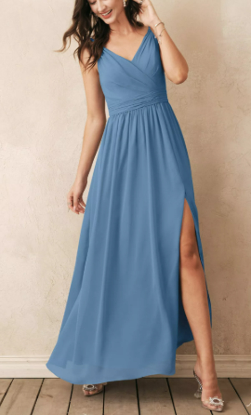 AW BRIDAL 4 S Joie dusty blue chiffon bridesmaid formal party maxi dress NEW b20